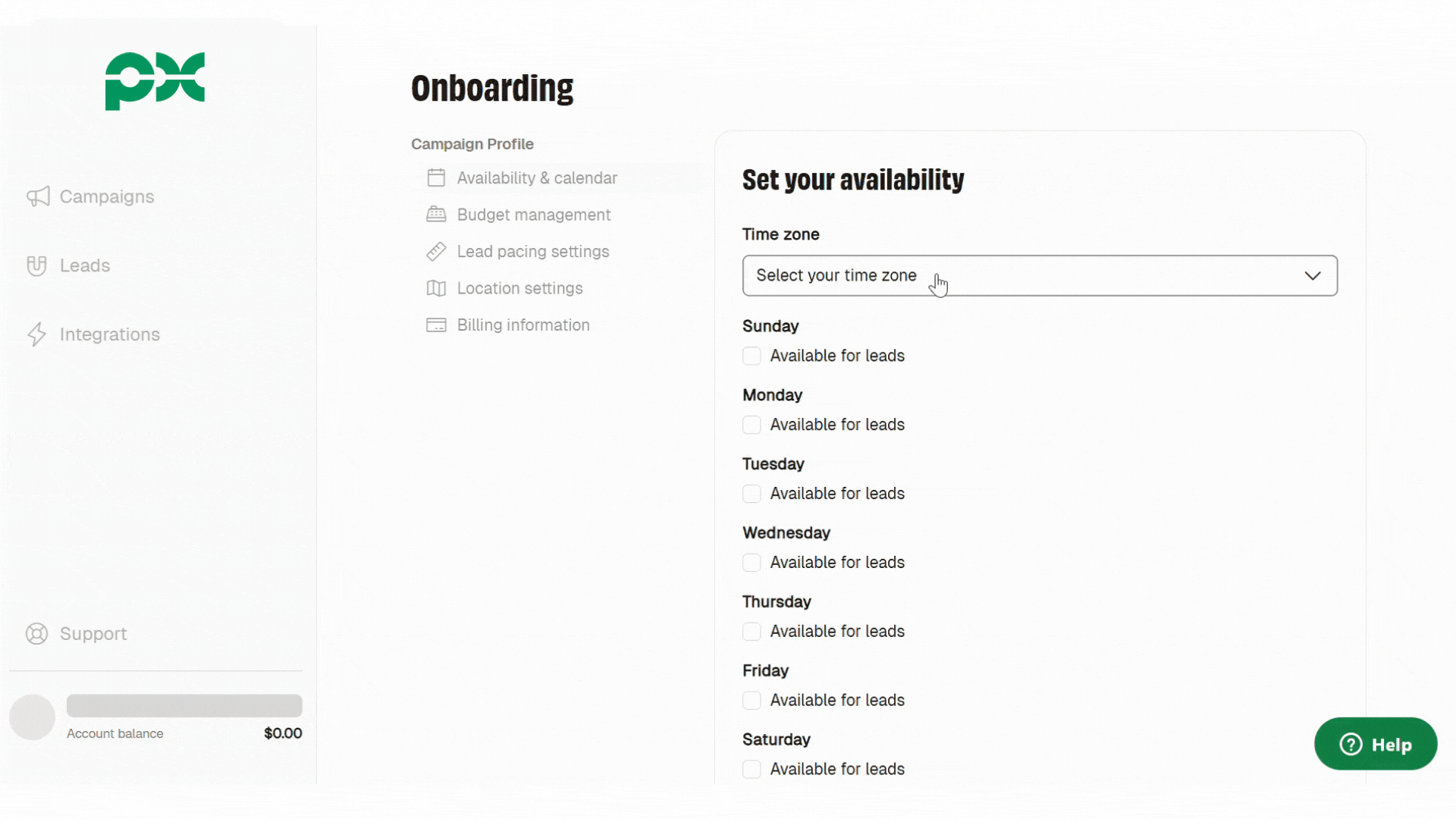 PX Local Portal Campaign Settings